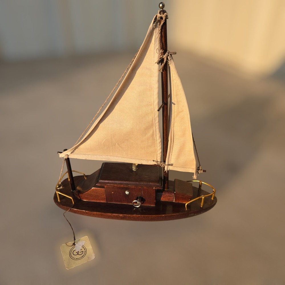 VTG George Good Sailboat Music Box‎ Wood Lamer Beyond The Sea JP Yacht Ship 1982